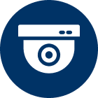 Security camera icon on blue circle